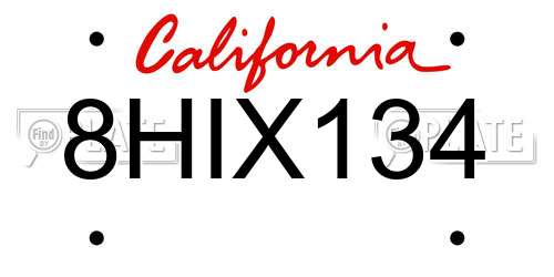 8HIX134 California License Plate