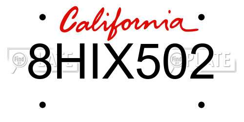 8HIX502 California License Plate