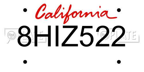 8HIZ522 California License Plate