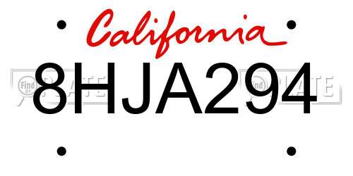 8HJA294 California License Plate