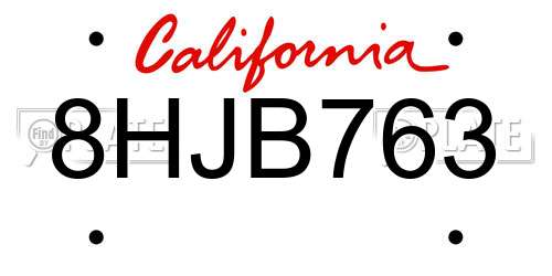 8HJB763 California License Plate