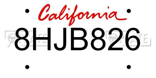8HJB826 California License Plate