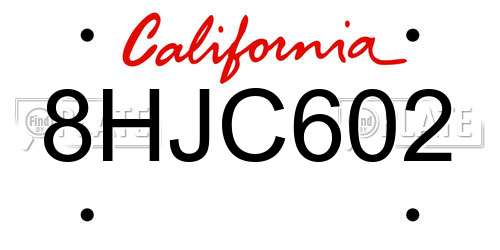 8HJC602 California License Plate