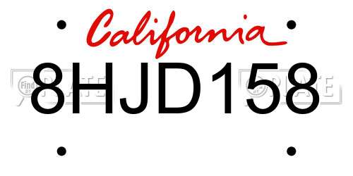 8HJD158 California License Plate