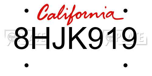 8HJK919 California License Plate