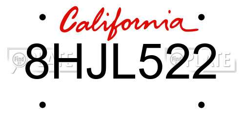 8HJL522 California License Plate