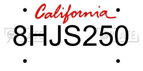 8HJS250 California License Plate