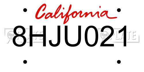 8HJU021 California License Plate