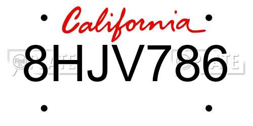 8HJV786 California License Plate