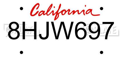 8HJW697 California License Plate