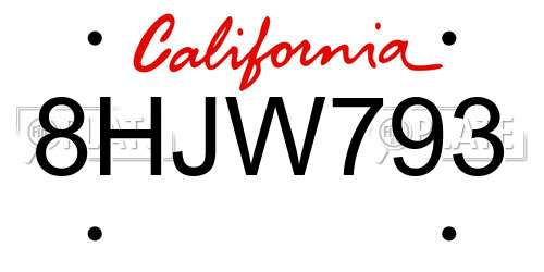 8HJW793 California License Plate