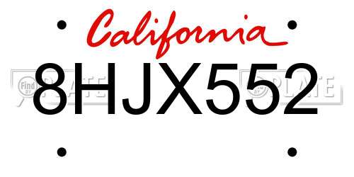 8HJX552 California License Plate