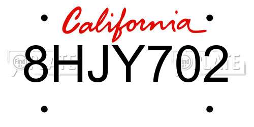 8HJY702 California License Plate