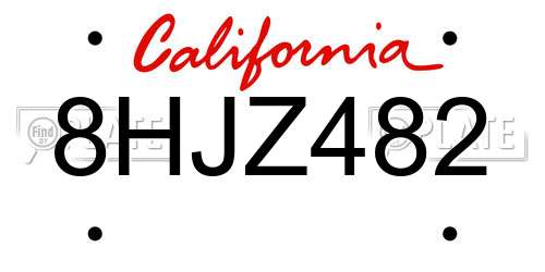 8HJZ482 California License Plate