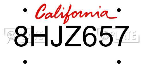 8HJZ657 California License Plate
