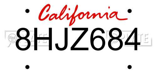 8HJZ684 California License Plate