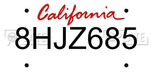 8HJZ685 California License Plate