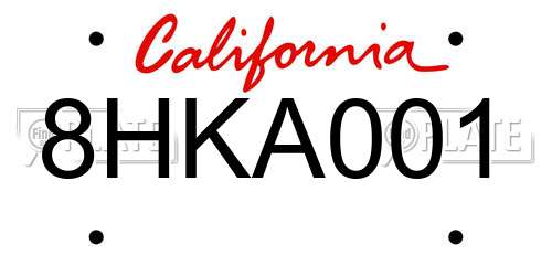 8HKA001 California License Plate