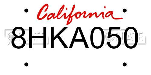 8HKA050 California License Plate