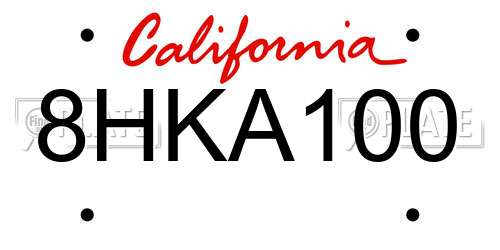 8HKA100 California License Plate