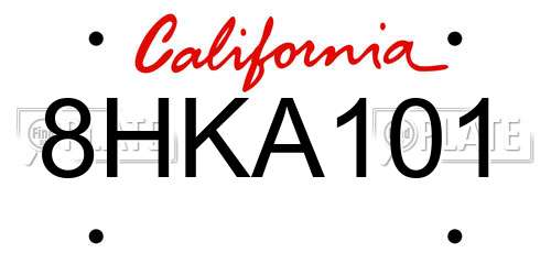 8HKA101 California License Plate