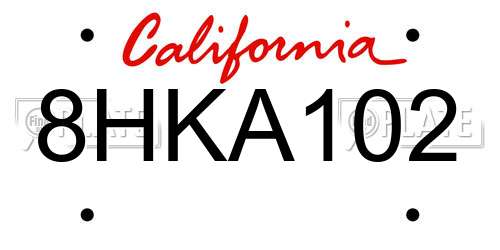 8HKA102 California License Plate