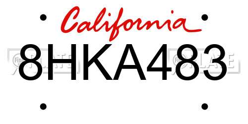 8HKA483 California License Plate