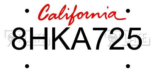 8HKA725 California License Plate