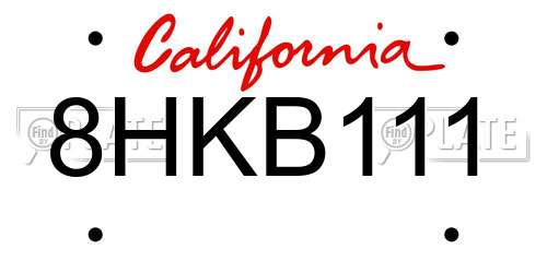 8HKB111 California License Plate