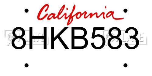 8HKB583 California License Plate