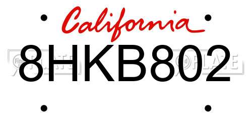 8HKB802 California License Plate