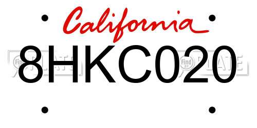 8HKC020 California License Plate