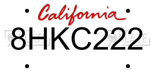 8HKC222 California License Plate