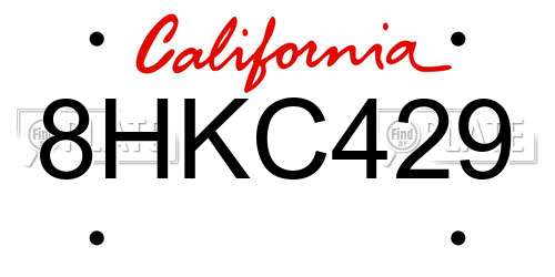 8HKC429 California License Plate