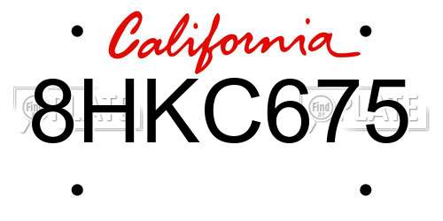 8HKC675 California License Plate