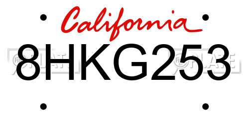 8HKG253 California License Plate