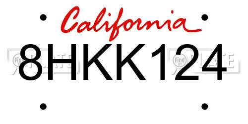 8HKK124 California License Plate