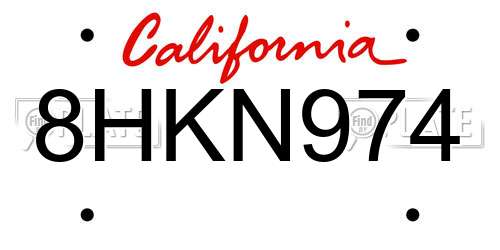 8HKN974 California License Plate