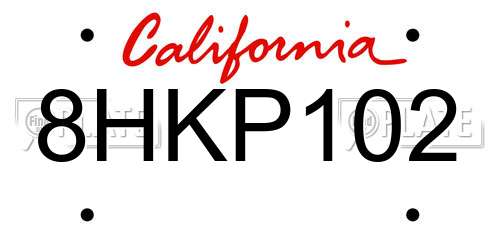 8HKP102 California License Plate