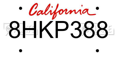 8HKP388 California License Plate