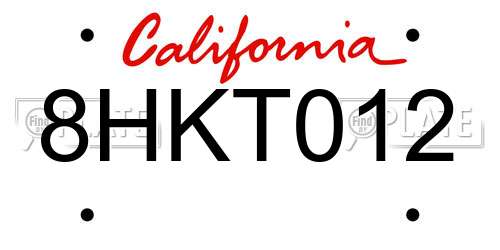 8HKT012 California License Plate