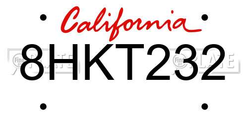 8HKT232 California License Plate