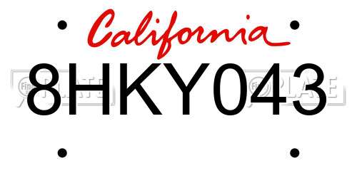 8HKY043 California License Plate