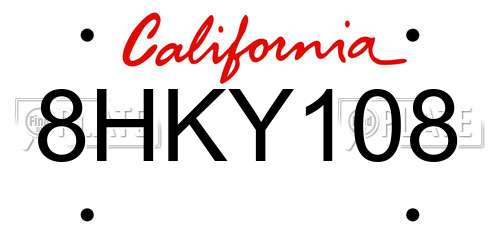 8HKY108 California License Plate