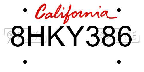 8HKY386 California License Plate