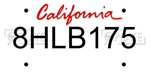 8HLB175 California License Plate
