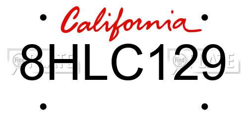 8HLC129 California License Plate