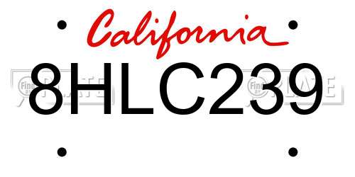 8HLC239 California License Plate