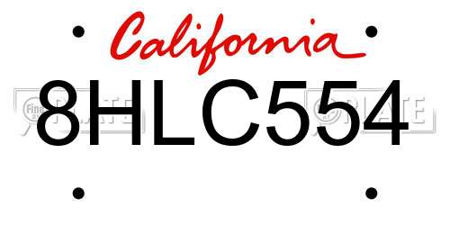 8HLC554 California License Plate