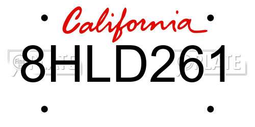 8HLD261 California License Plate
